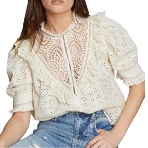 NWT/ House of Harlow 1960 Ecru Eyelet Top. Size Large